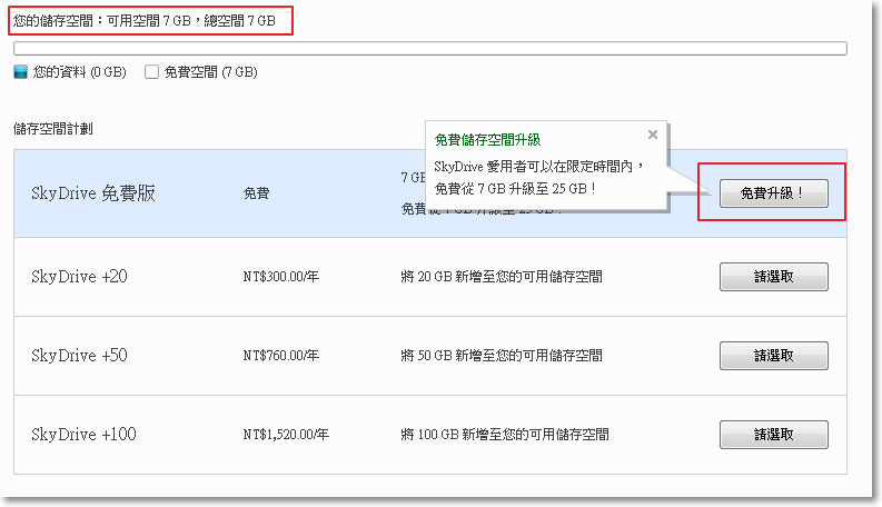Microsoft SkyDrive 要縮水囉! 快動手把7GB回復成25GB Microsoft SkyDrive 要縮水囉! 快動手把7GB回復成25GB