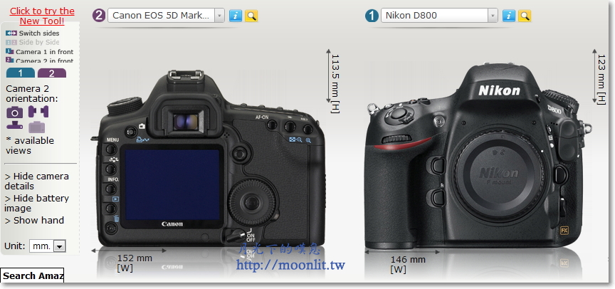 相機比較網站 尺寸一眼可見 Camera Size