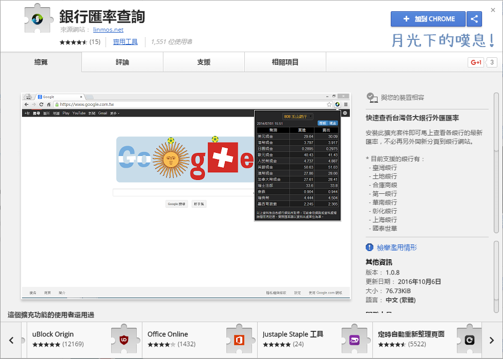 線上匯率兌換查詢網站 銀行匯率查詢工具 for Chrome